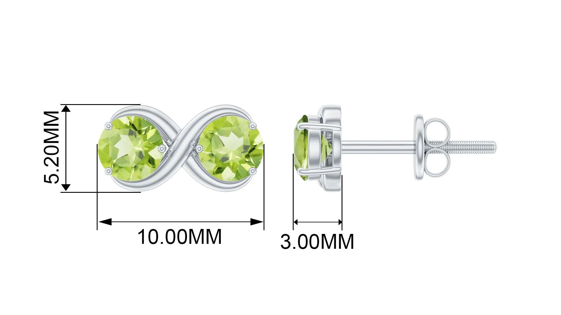 1 CT Simple Peridot Two Stone Infinity Stud Earrings