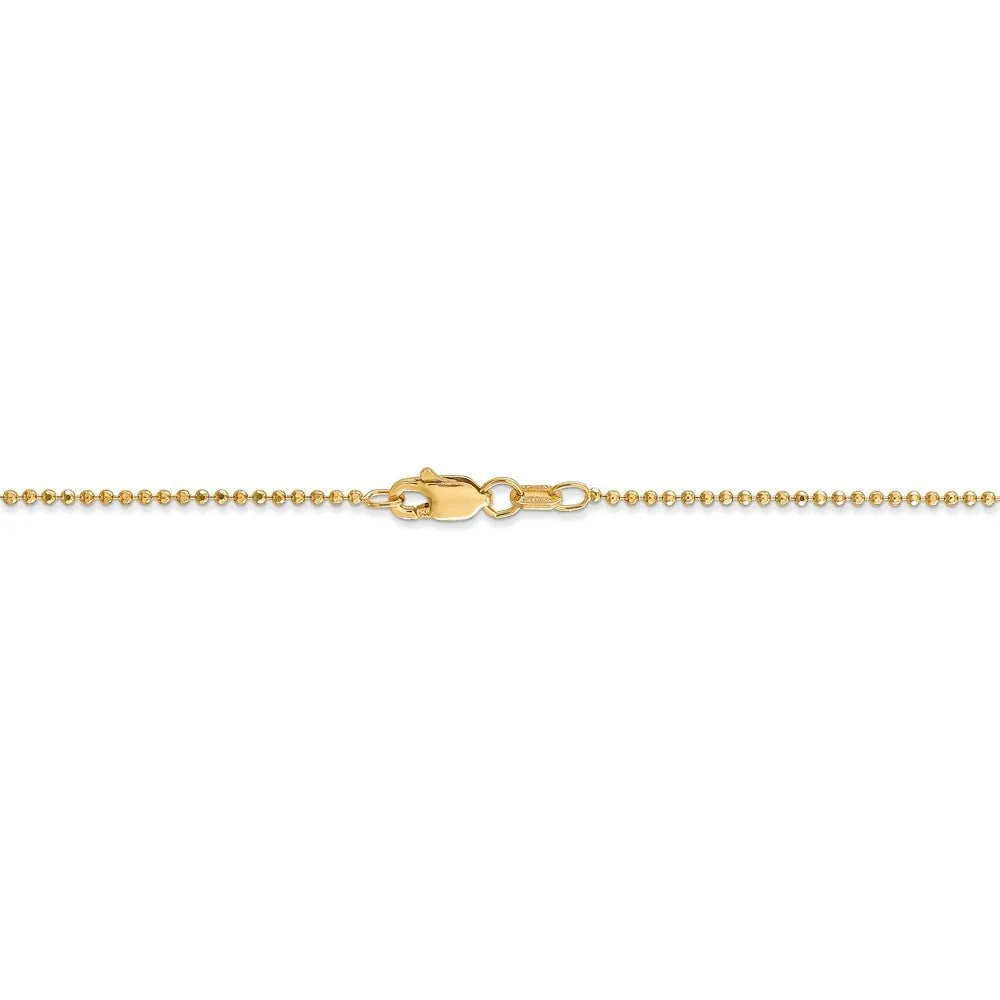 1.2mm, 14k Yellow Gold, Diamond Cut Hollow Ball Chain Anklet