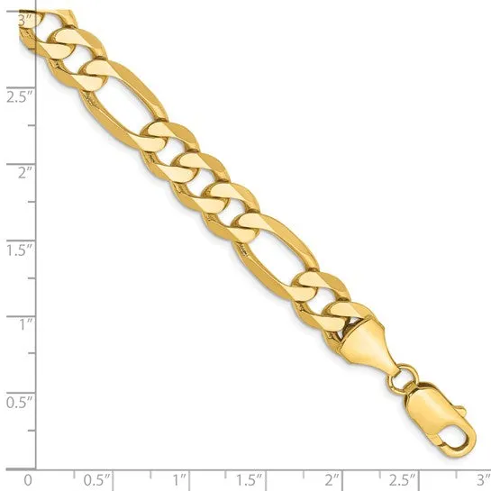 14 KARAT YELLOW GOLD 9MM 8.75 INCH SOLID FIGARO BRACELET