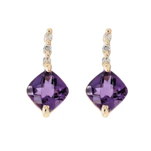 14K Gold Amethyst & Diamond  Drop Earrings