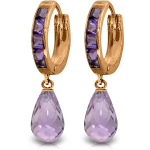 14K Solid Rose Gold Hoop Earrings w/ Dangling Amethysts