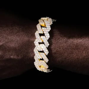 19MM 2-Row Iced Prong Cuban Bracelet In Gold