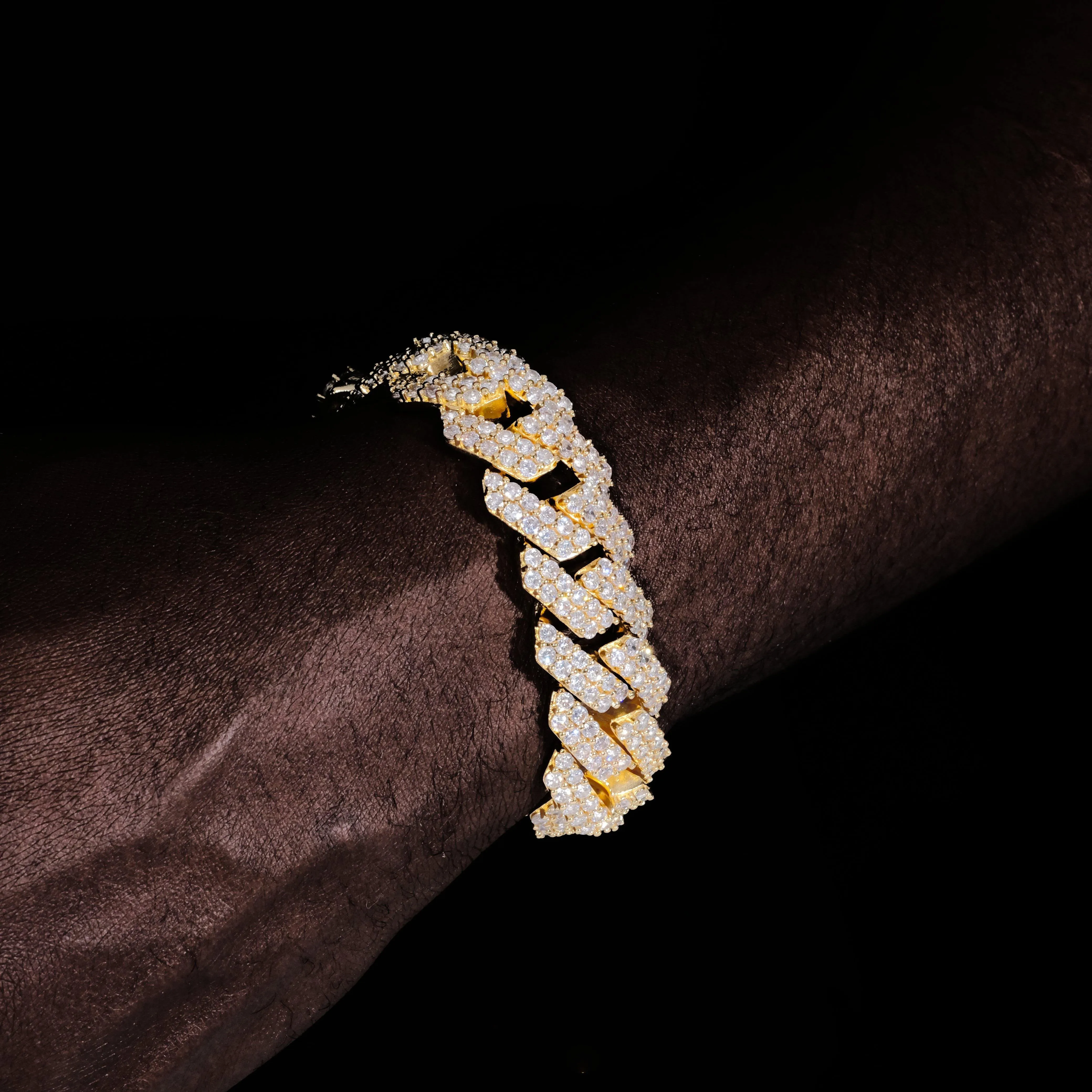 19MM 2-Row Iced Prong Cuban Bracelet In Gold