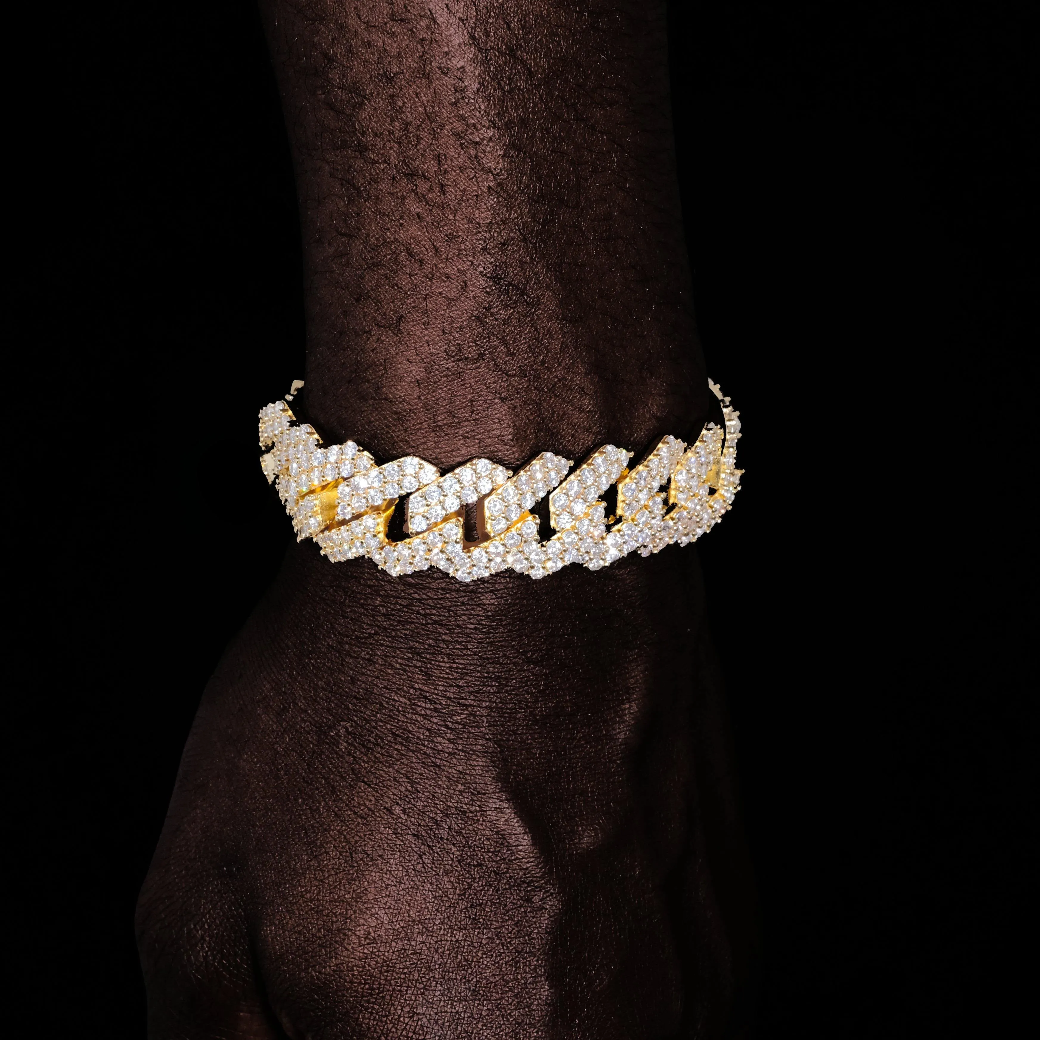 19MM 2-Row Iced Prong Cuban Bracelet In Gold