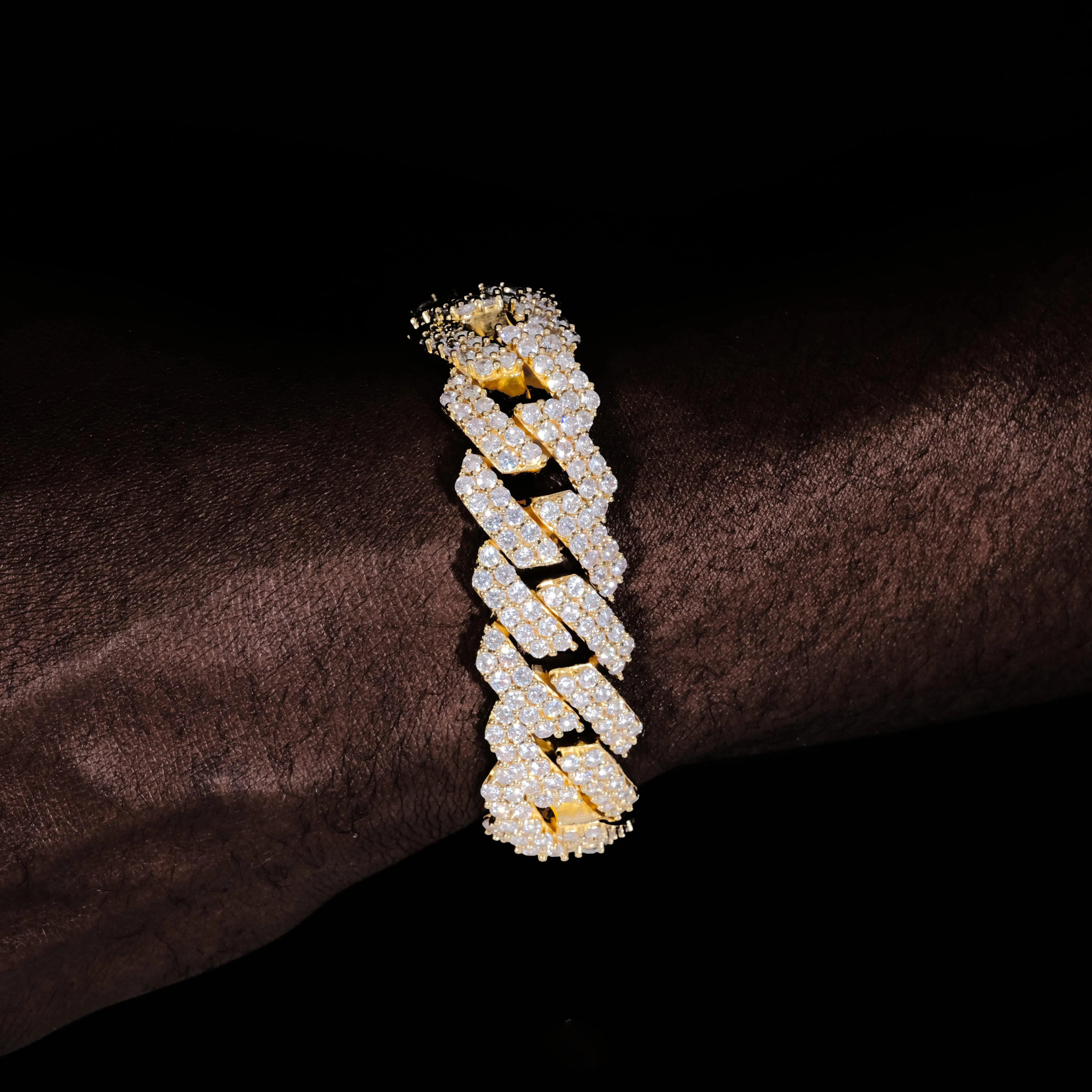 19MM 2-Row Iced Prong Cuban Bracelet In Gold