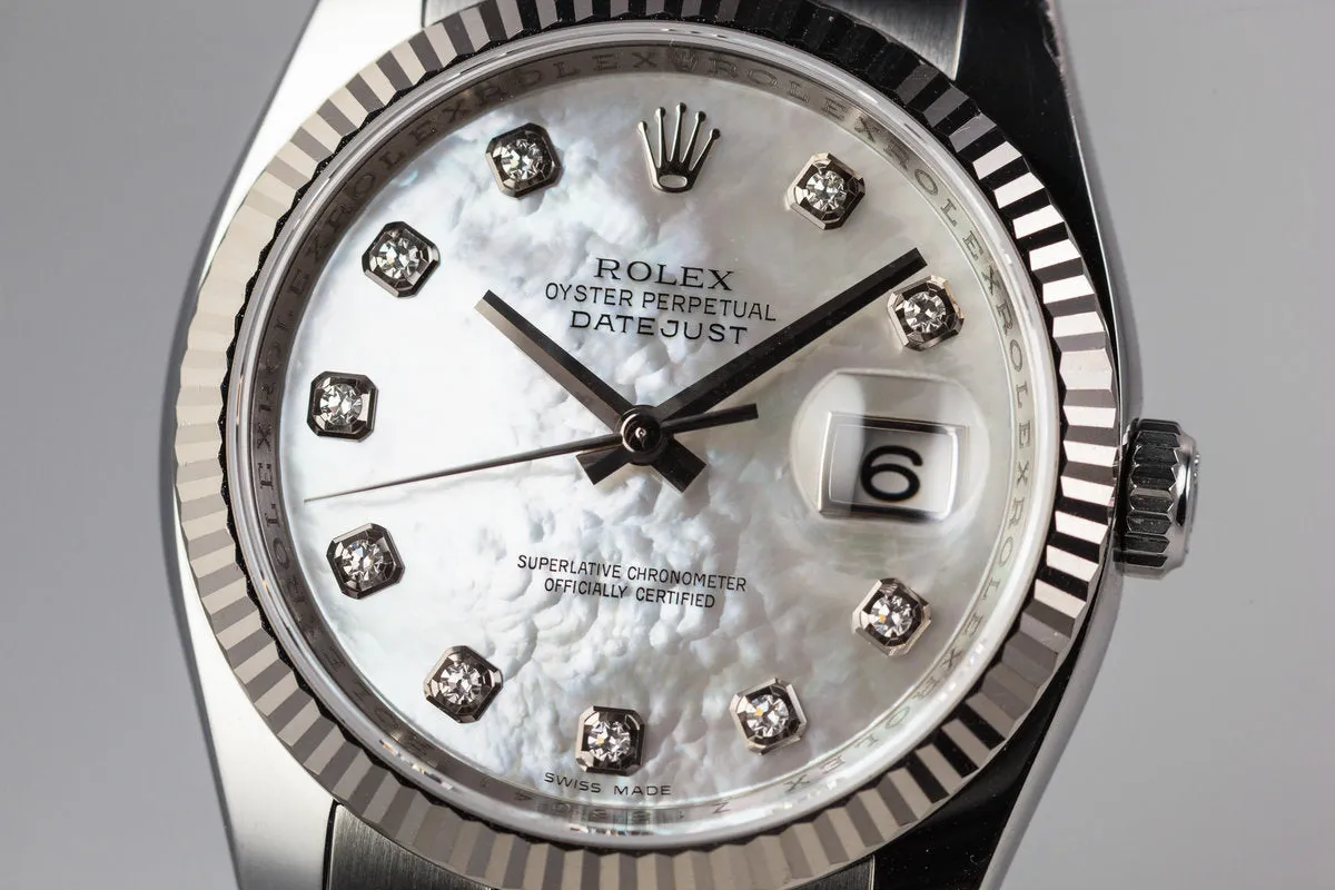 2006 Rolex Datejust 116234 with Mother of Pearl Diamond Dial with Box and Papers