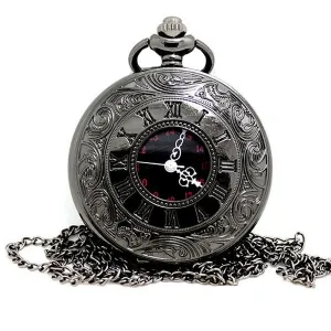 2017 New Black Gray Roman Dial quartz Vintage Antique Pocket steampunk Watch necklace watches with chain for Gifts Dropshipping