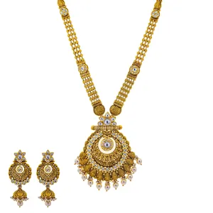 22K Antique Gold & Kundan Stone Jewelry Set (135.1gm)