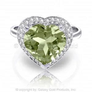 3.24 Carat 14K Solid White Gold Ring Diamond Heart Green Amethyst