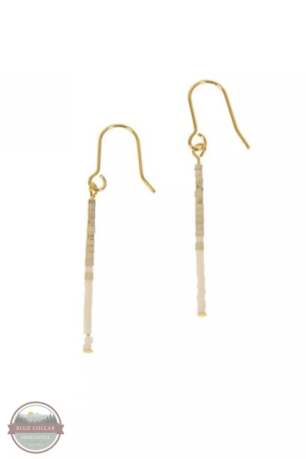 341-12 Gold Long Bar with Beads Earrings