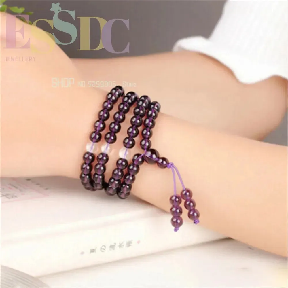 6mm Buddhist Purple Crystal 108 Prayer Beads Mala Bracelet