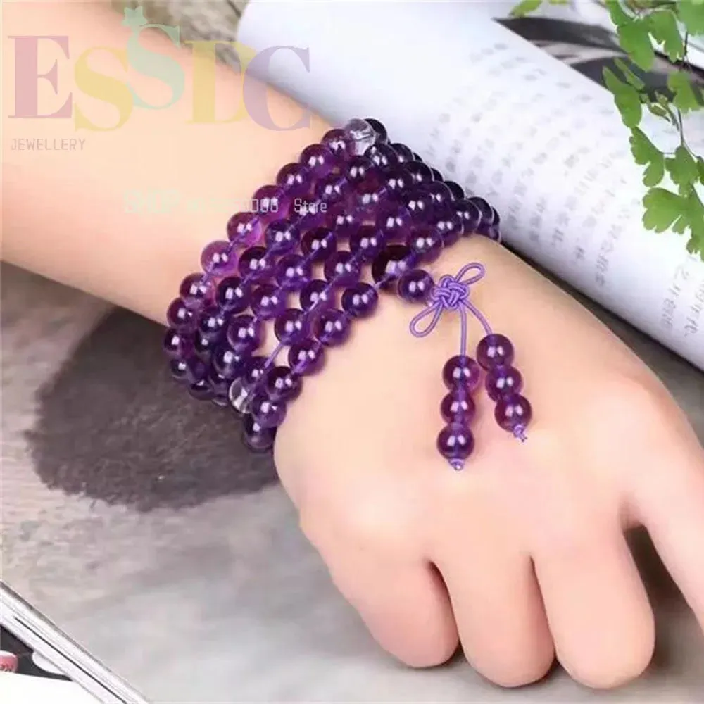 6mm Buddhist Purple Crystal 108 Prayer Beads Mala Bracelet