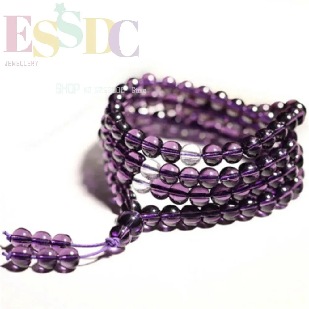 6mm Buddhist Purple Crystal 108 Prayer Beads Mala Bracelet