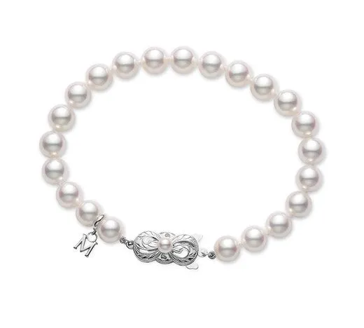 8x7.5mm Akoya Cultured Pearl Strand Bracelet in 18K White Gold, 7 in