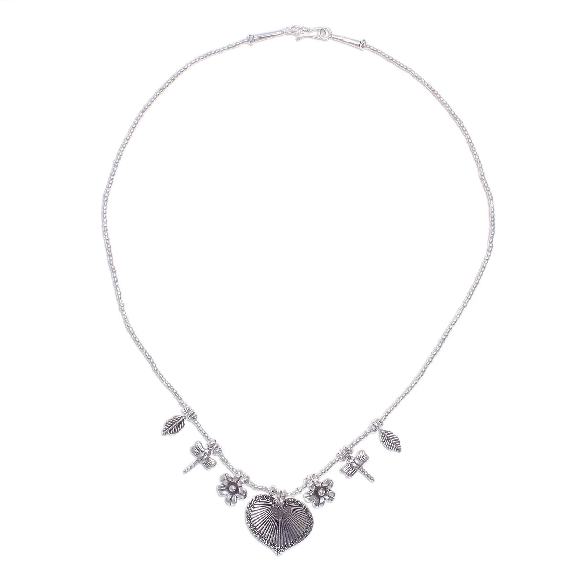 950 Silver Heart Necklace Garden Charm - Heart Garden | NOVICA