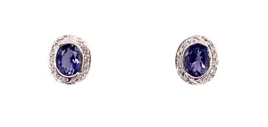 9ct White Gold Oval Amethyst And Diamond Stud Earrings