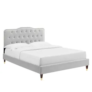 Amber Performance Velvet Queen Platform Bed By Modway - MOD-6776 - Light Gray