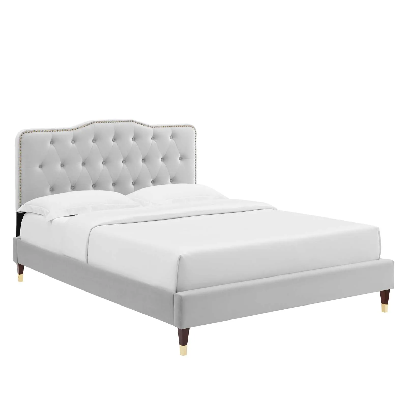 Amber Performance Velvet Queen Platform Bed By Modway - MOD-6776 - Light Gray