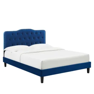 Amber Tufted Performance Velvet King Platform Bed By Modway - MOD-6786 - Navy