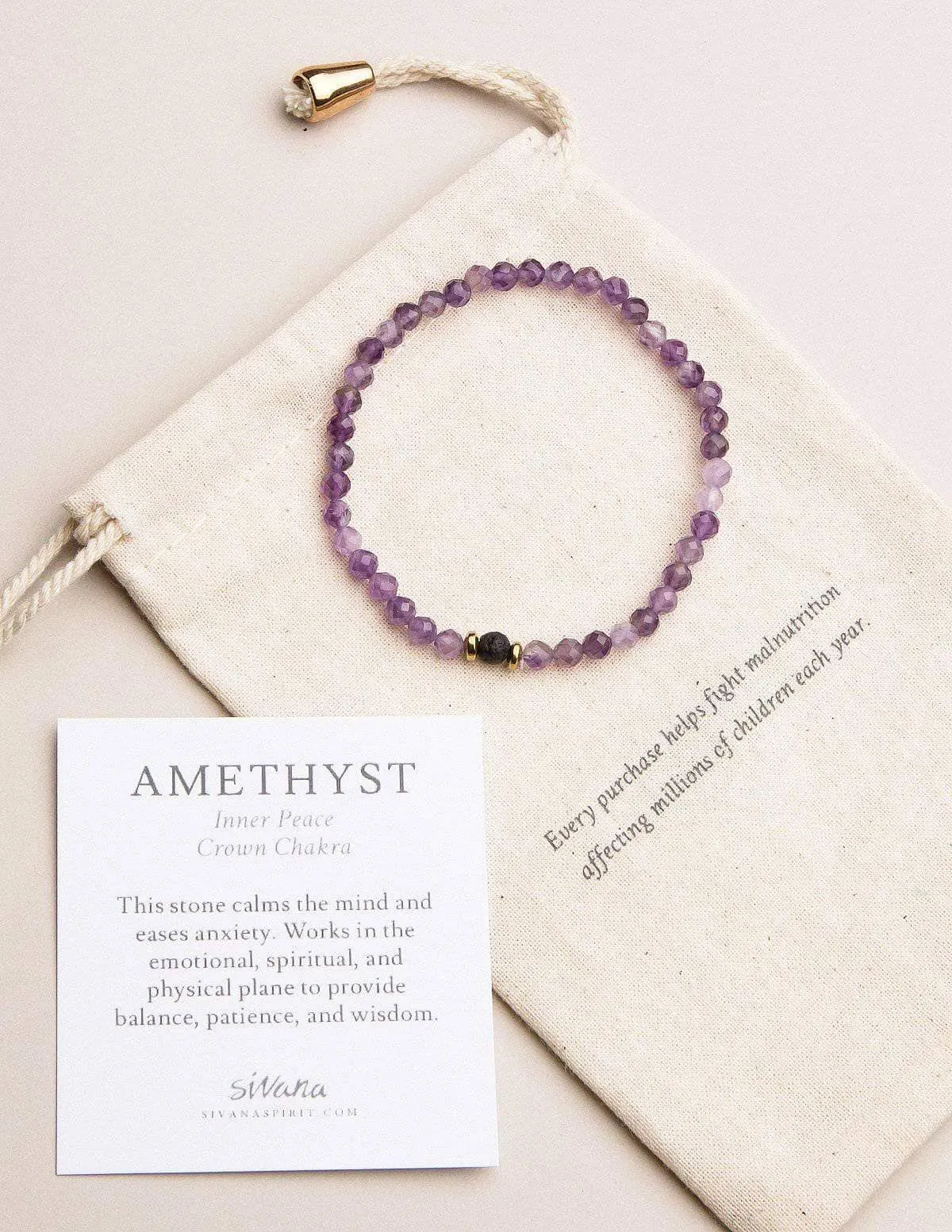 Amethyst & Lava Mini Gemstone Bracelet