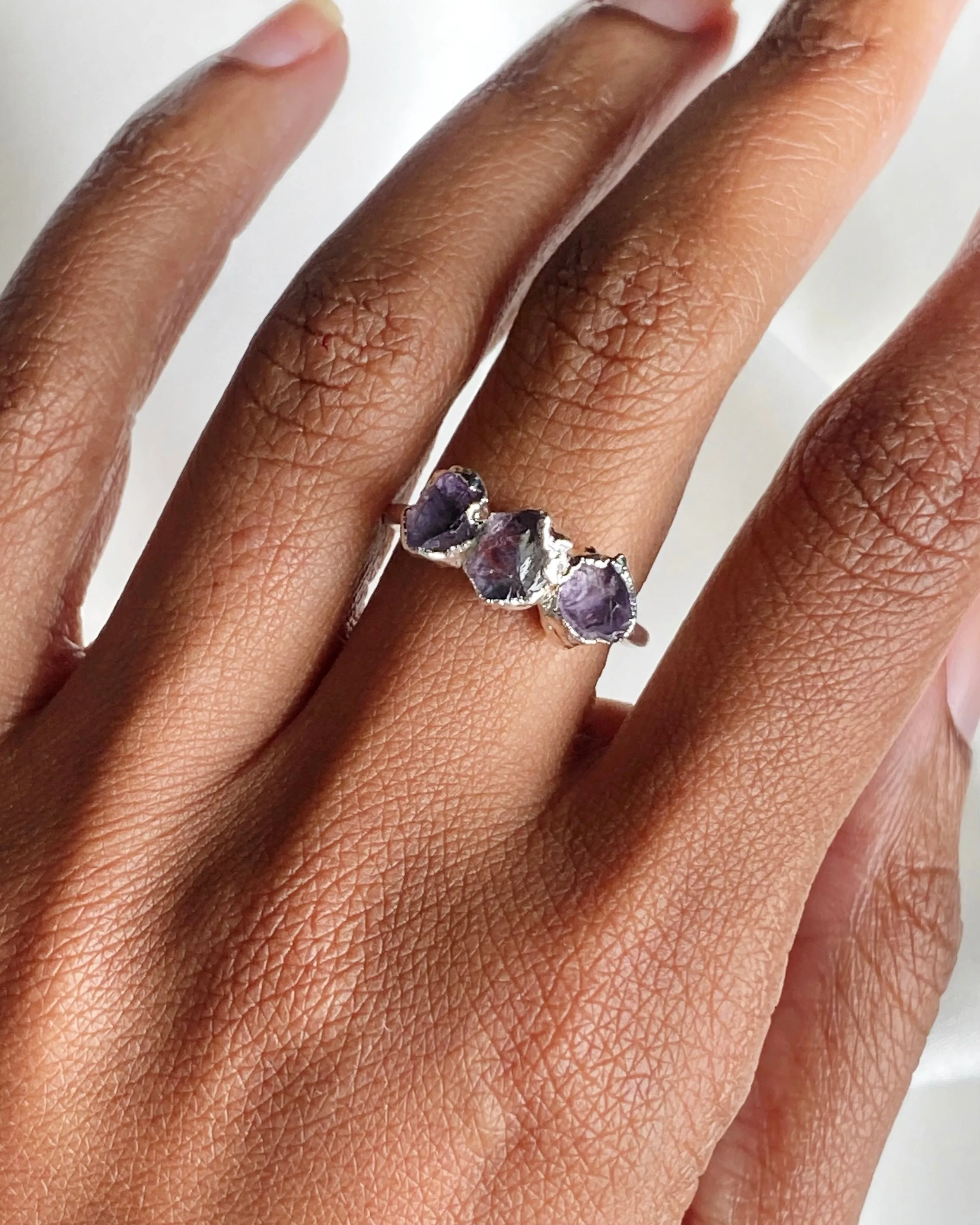 Amethyst Raw Tri-Stone Ring