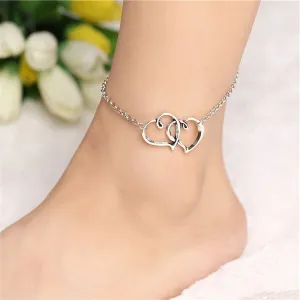 Anklet double heart link silver colour