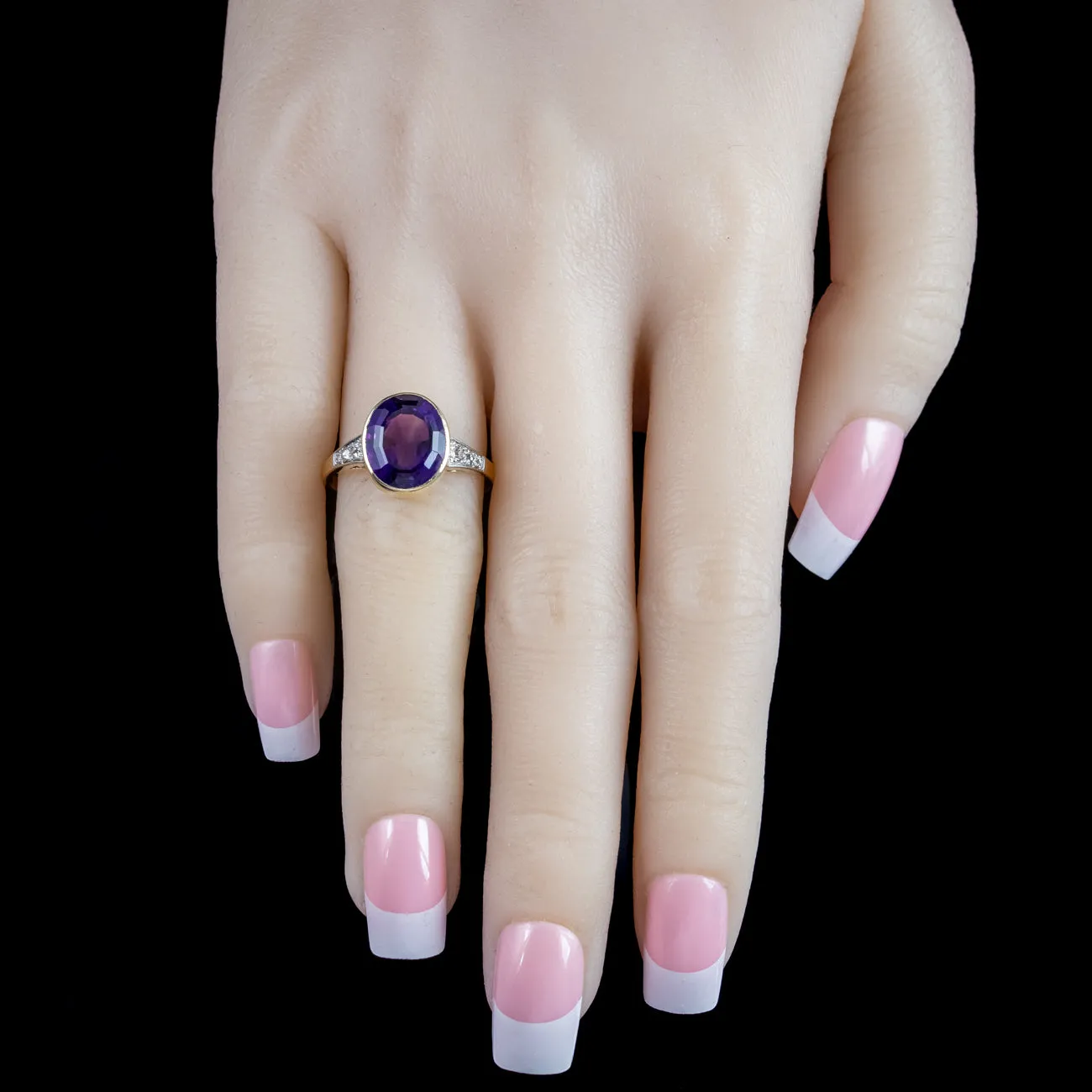 Antique Edwardian Amethyst Diamond Solitaire Ring 4ct Amethyst