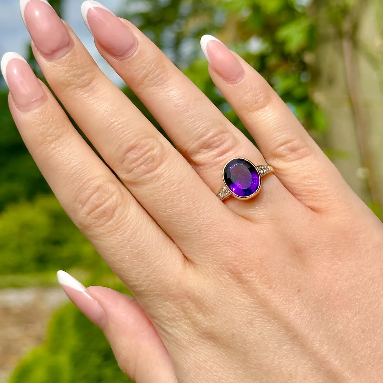 Antique Edwardian Amethyst Diamond Solitaire Ring 4ct Amethyst