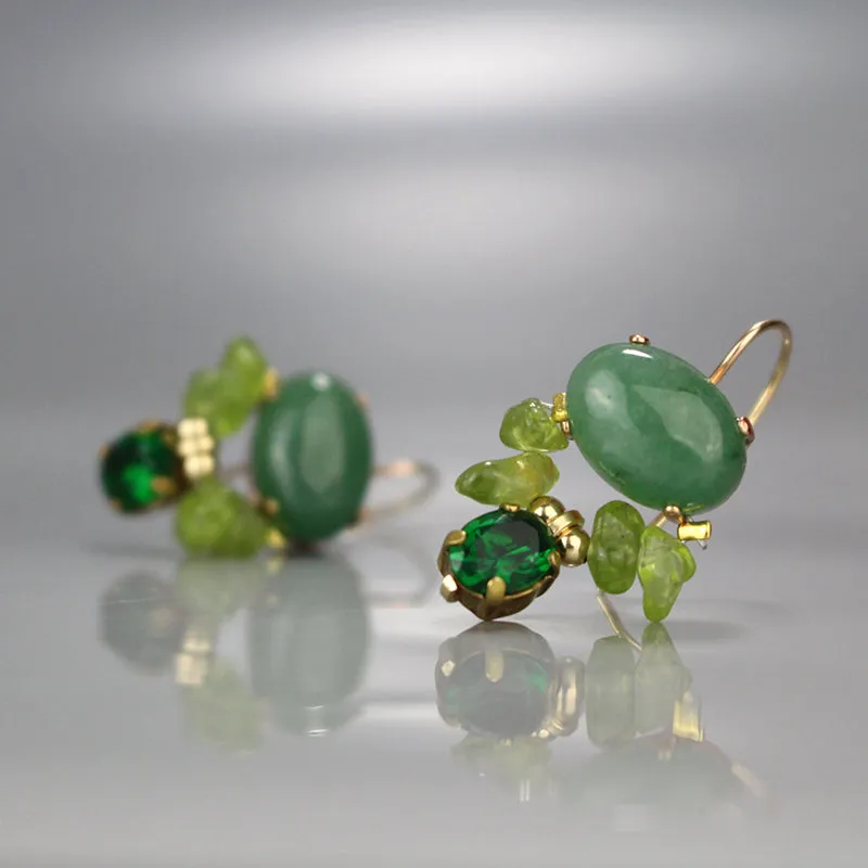 Aventurine and Peridot Bee Earrings in Copper