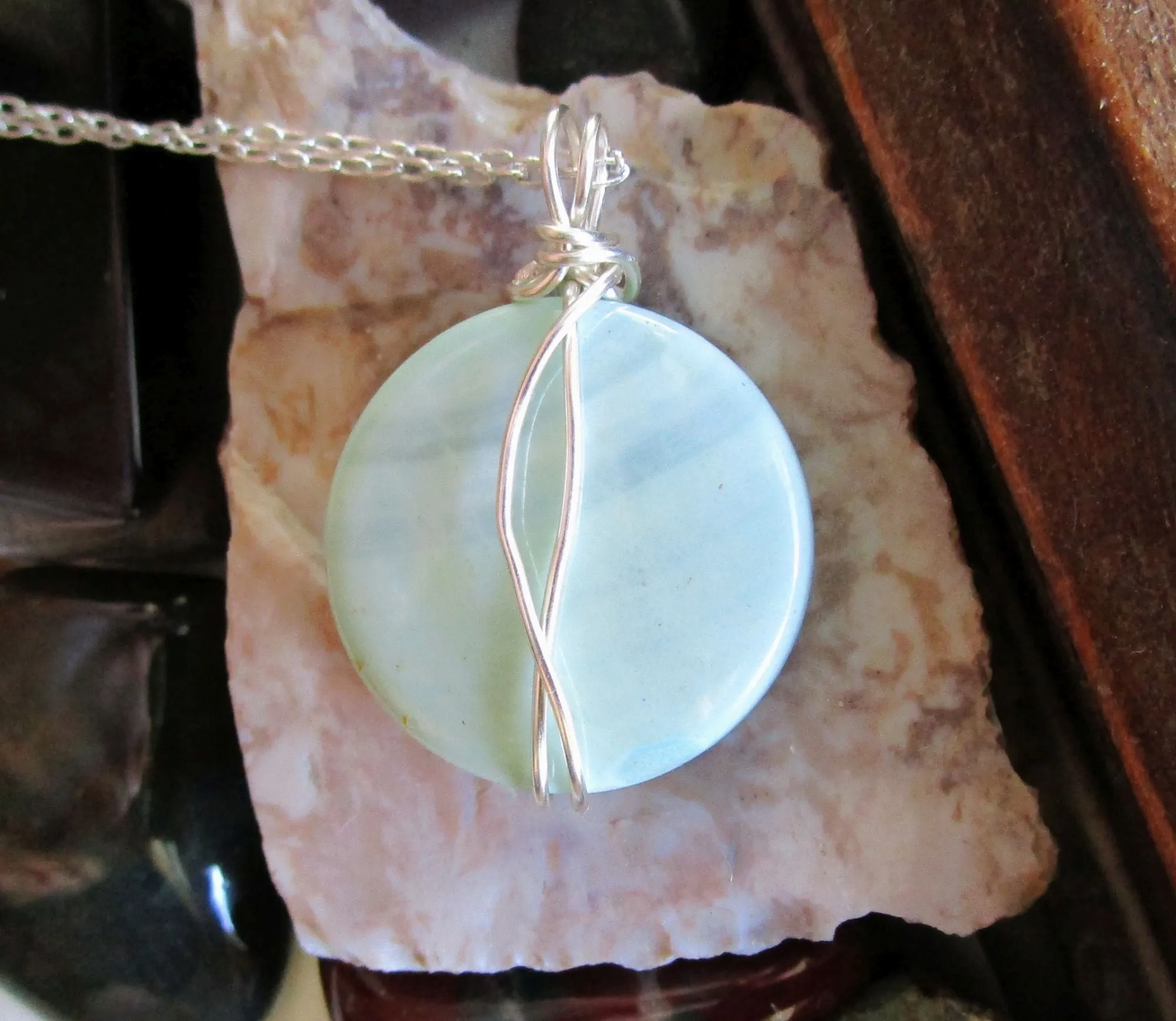 Banded Blue Agate Natural Crystal Pendant Necklace