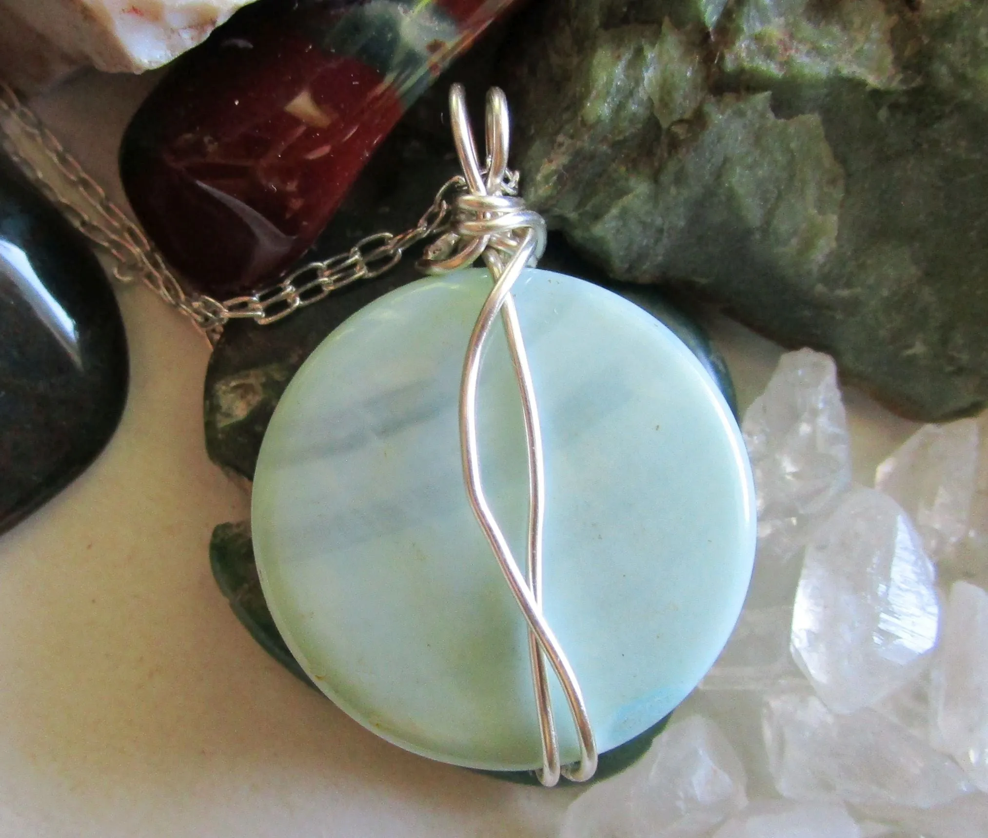 Banded Blue Agate Natural Crystal Pendant Necklace