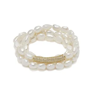 Bar Bracelet - white pearl / gold