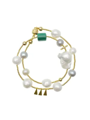 Baroque Pearls With Malachite Double Wrapped Bracelet AB014