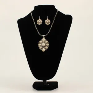 Blazin Roxx Beaded Squash Blossom White Necklace & Earring Set