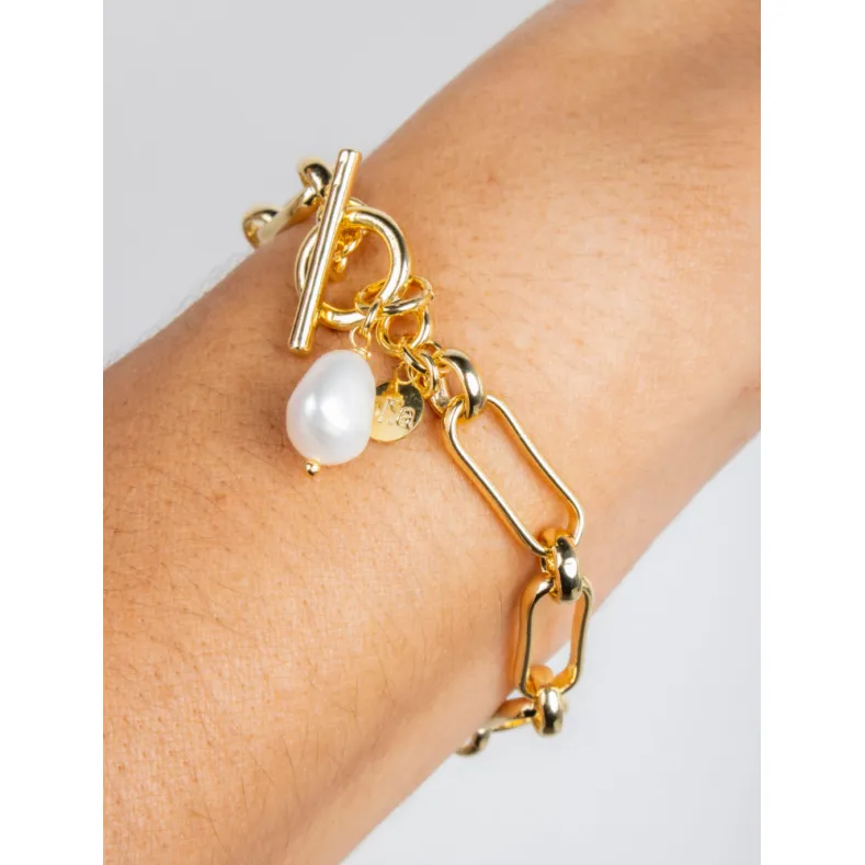 Camila Freshwater Pearl Paperlink Bracelet Gold Plated