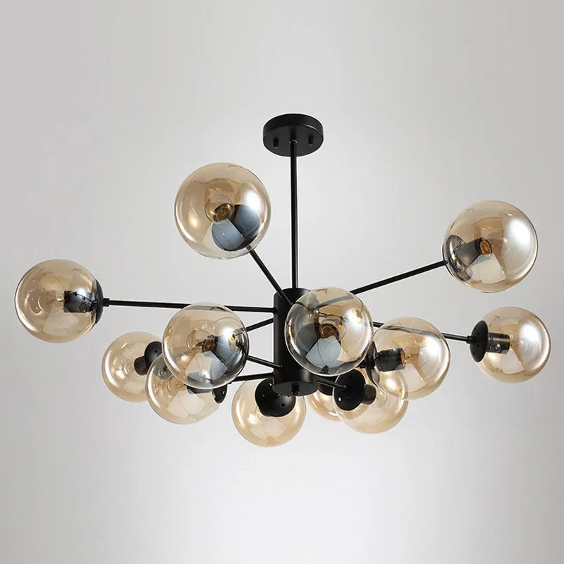 Contemporary 12-Light Chandelier with Amber/Blue/Clear Glass Shades - Perfect for Living Room