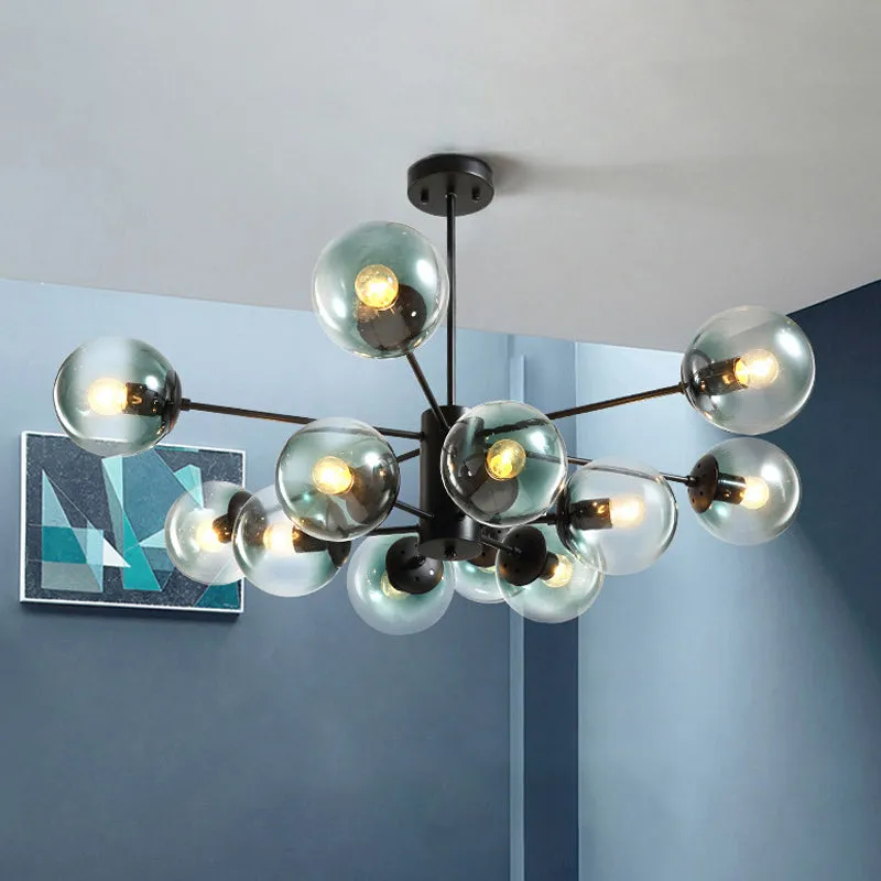 Contemporary 12-Light Chandelier with Amber/Blue/Clear Glass Shades - Perfect for Living Room