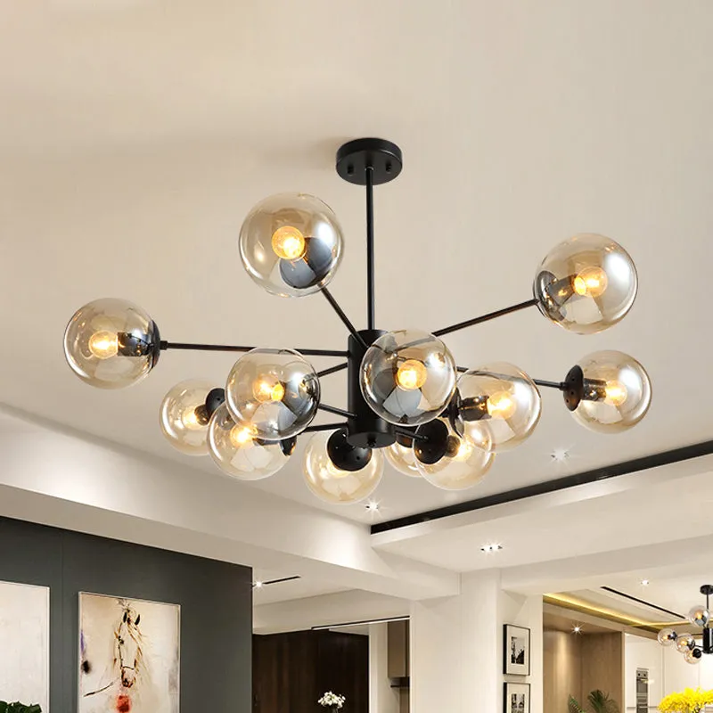 Contemporary 12-Light Chandelier with Amber/Blue/Clear Glass Shades - Perfect for Living Room