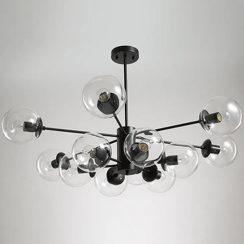 Contemporary 12-Light Chandelier with Amber/Blue/Clear Glass Shades - Perfect for Living Room