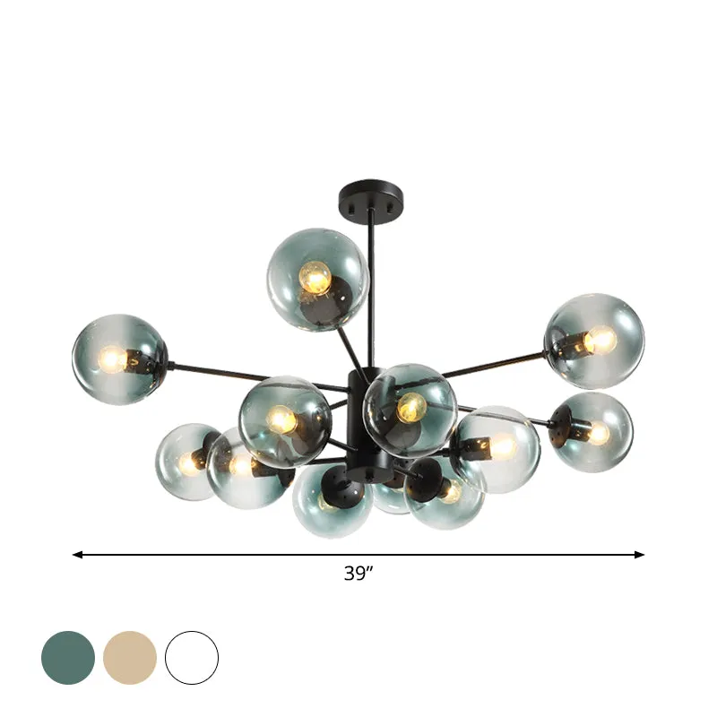 Contemporary 12-Light Chandelier with Amber/Blue/Clear Glass Shades - Perfect for Living Room