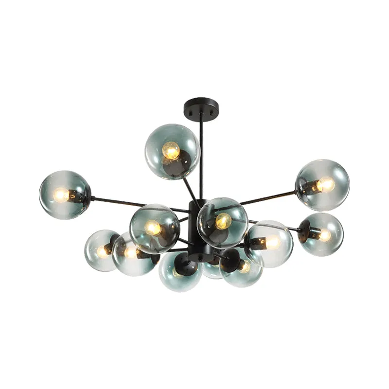 Contemporary 12-Light Chandelier with Amber/Blue/Clear Glass Shades - Perfect for Living Room