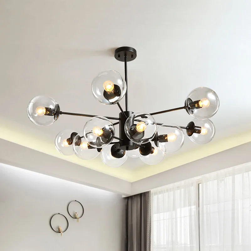 Contemporary 12-Light Chandelier with Amber/Blue/Clear Glass Shades - Perfect for Living Room