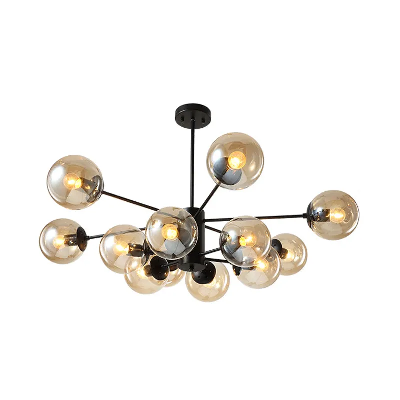 Contemporary 12-Light Chandelier with Amber/Blue/Clear Glass Shades - Perfect for Living Room