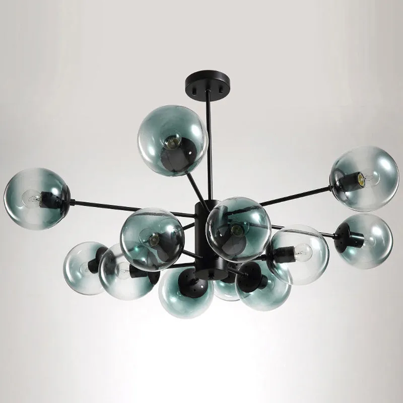 Contemporary 12-Light Chandelier with Amber/Blue/Clear Glass Shades - Perfect for Living Room