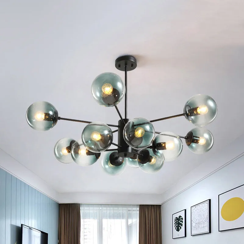 Contemporary 12-Light Chandelier with Amber/Blue/Clear Glass Shades - Perfect for Living Room