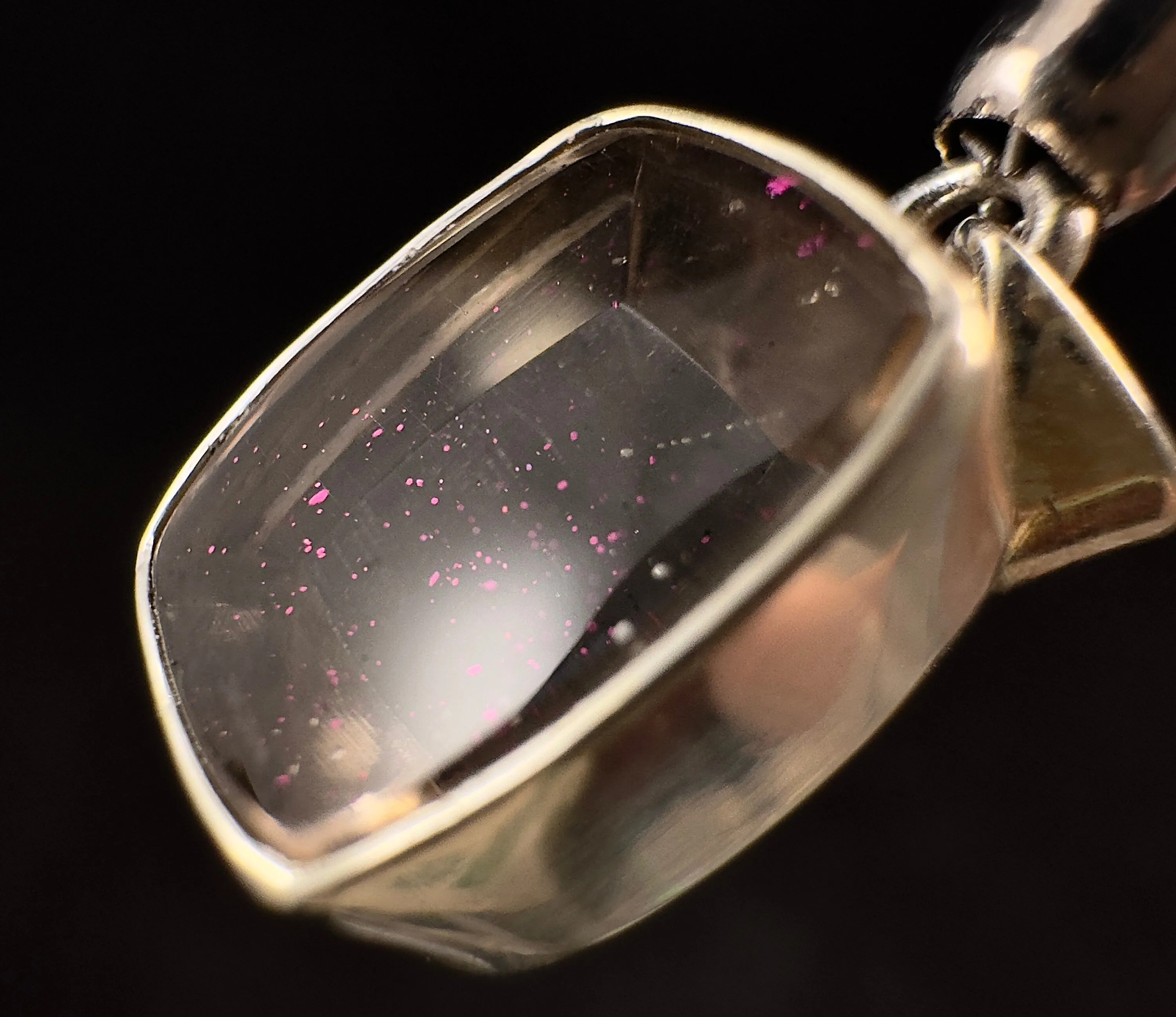 COVELLITE Crystal Pendant - Rare Pink FIRE QUARTZ Crystal with a Polished Finish Set in an Open Back Sterling Silver Bezel, 53860