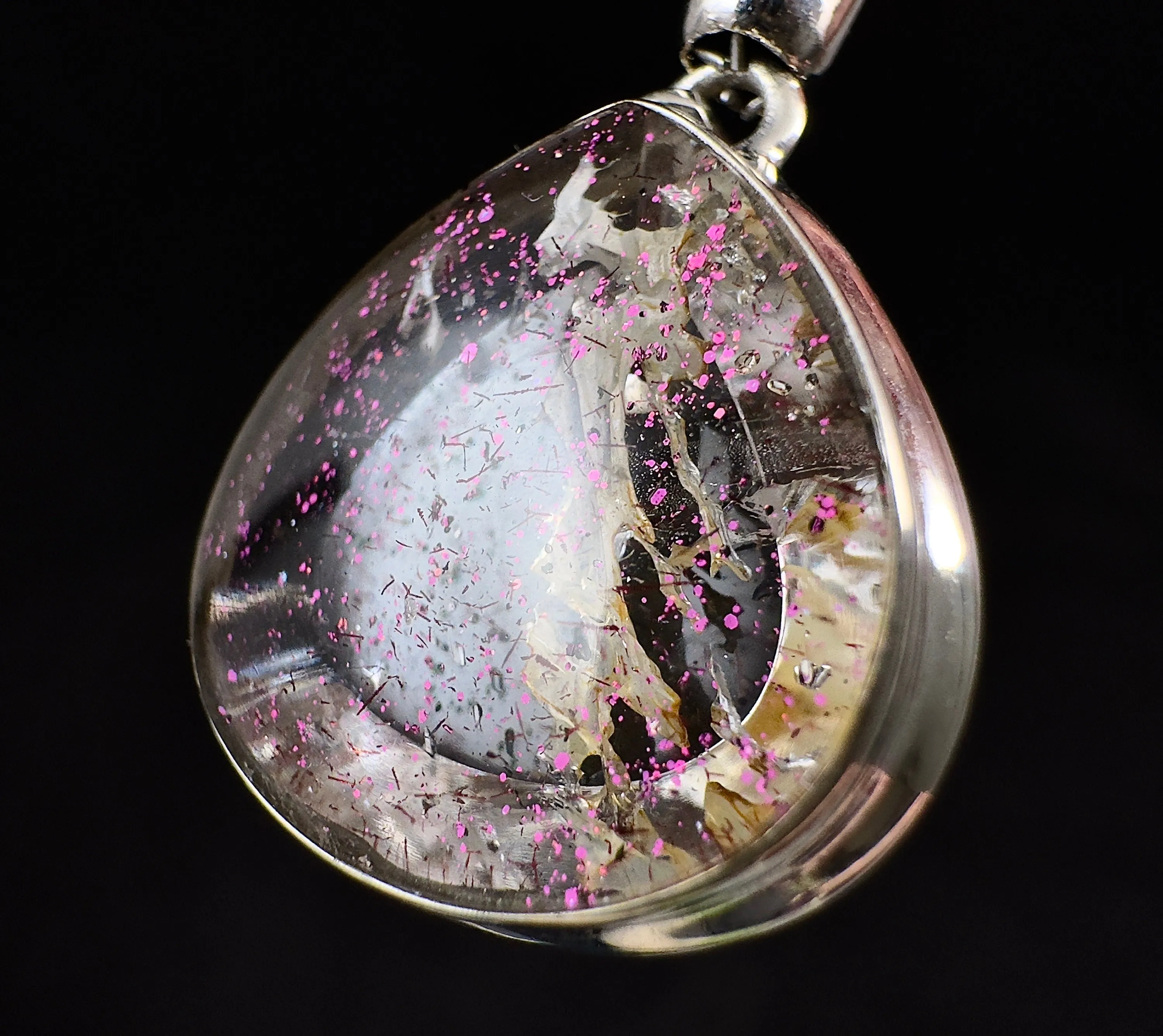 COVELLITE Pink Fire Quartz Crystal Pendant - Handmade Jewelry, Healing Crystals and Stones, 53354