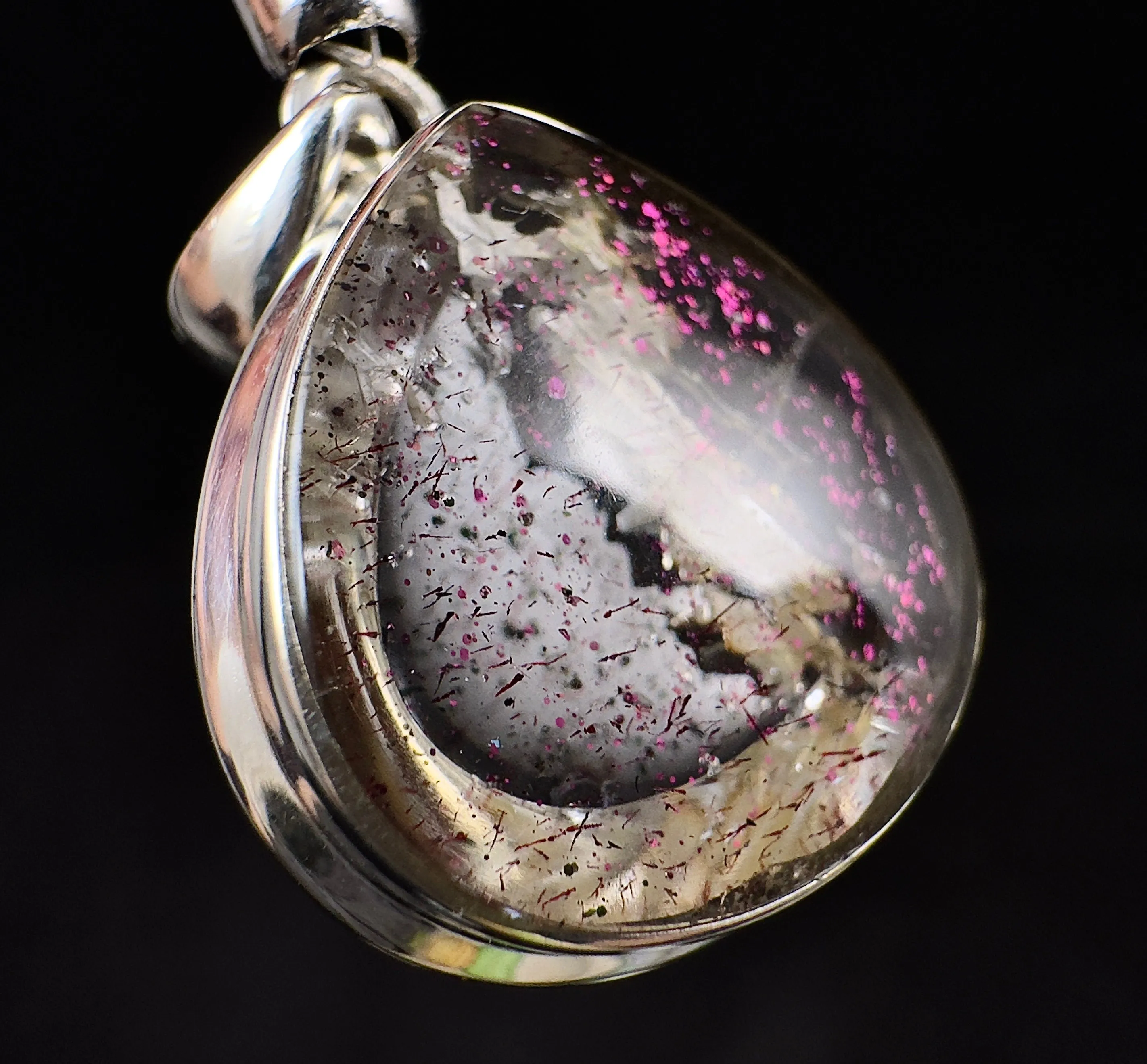 COVELLITE Pink Fire Quartz Crystal Pendant - Handmade Jewelry, Healing Crystals and Stones, 53354