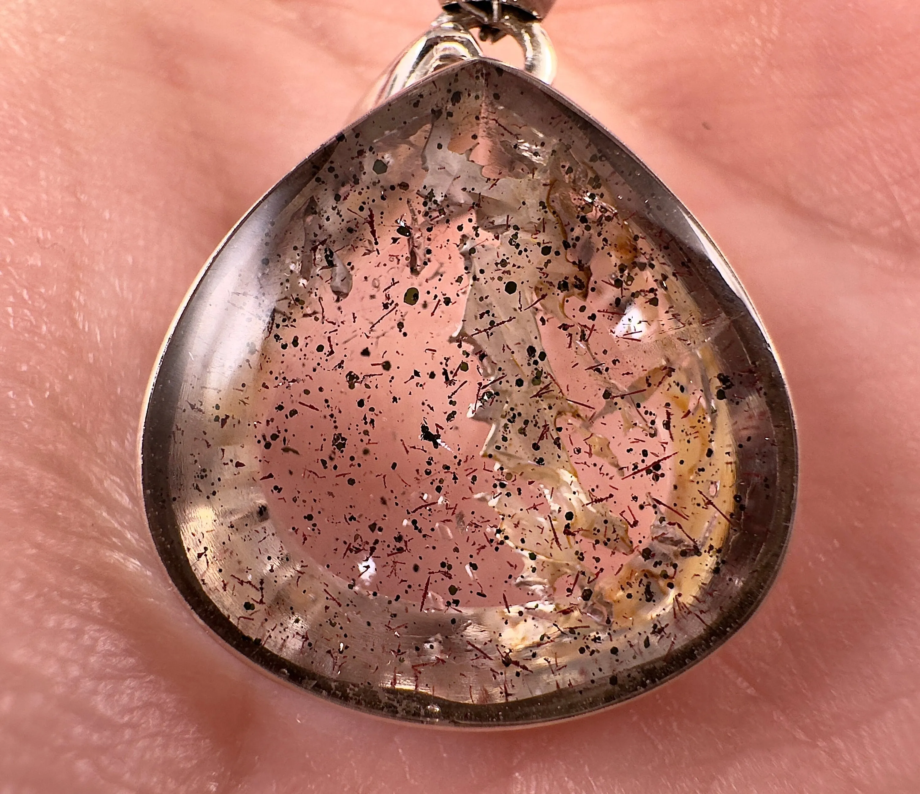 COVELLITE Pink Fire Quartz Crystal Pendant - Handmade Jewelry, Healing Crystals and Stones, 53354