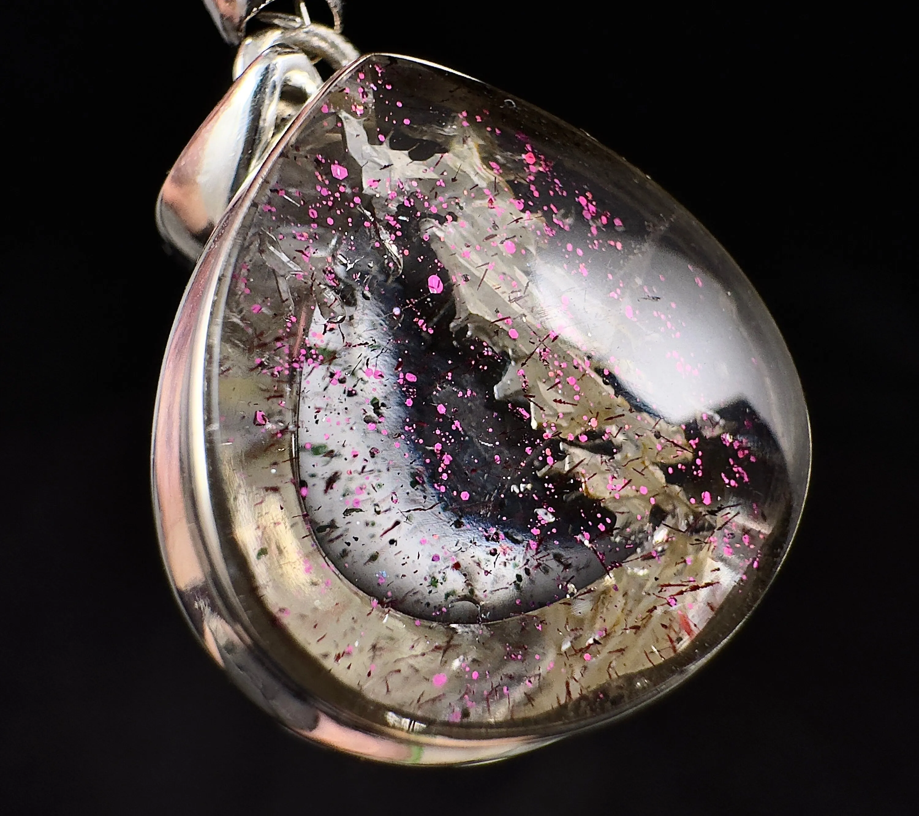 COVELLITE Pink Fire Quartz Crystal Pendant - Handmade Jewelry, Healing Crystals and Stones, 53354